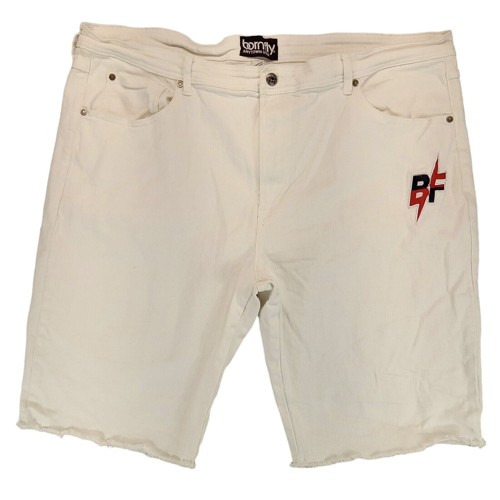 Born Fly Shorts 44 Men's Cut Off Y2K Streetwear White Denim Embroidered Jean